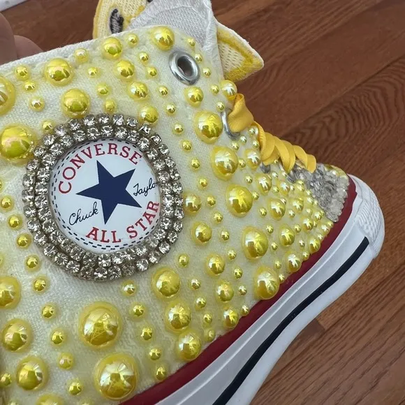 Converse Baby Shark Sneakers Rhinestone‎ Embellished Shoes Yellow Size 8