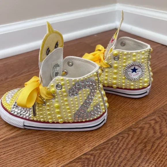 Converse Baby Shark Sneakers Rhinestone‎ Embellished Shoes Yellow Size 8