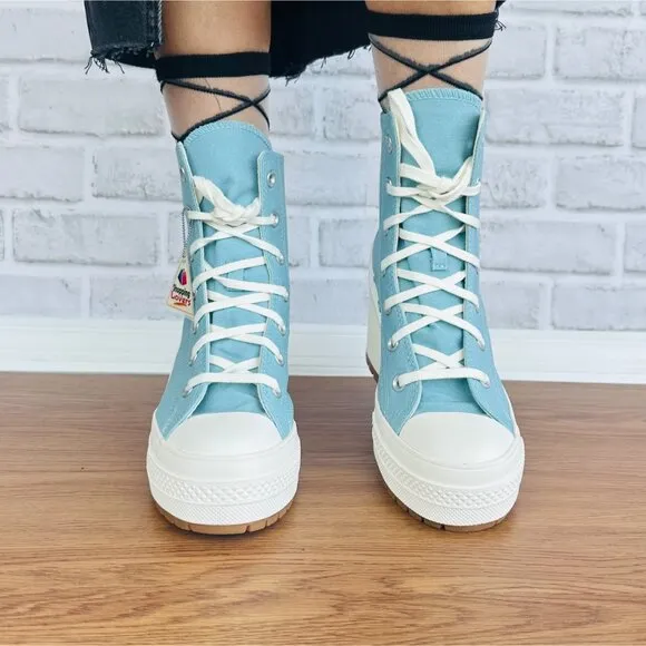 ⭐Converse Chuck 70 DE LUXE HEEL HI 7.5 Women's Platform Boots Teal Shoes A08279C