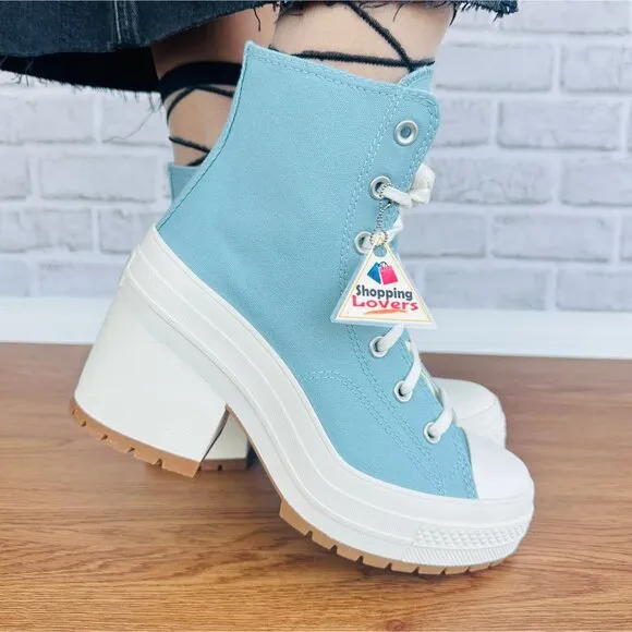 ⭐Converse Chuck 70 DE LUXE HEEL HI 7.5 Women's Platform Boots Teal Shoes A08279C