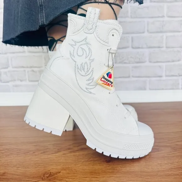 ⭐Converse Chuck 70 De Luxe Heel Western Hi Platform Boots Vintage White BA10335C