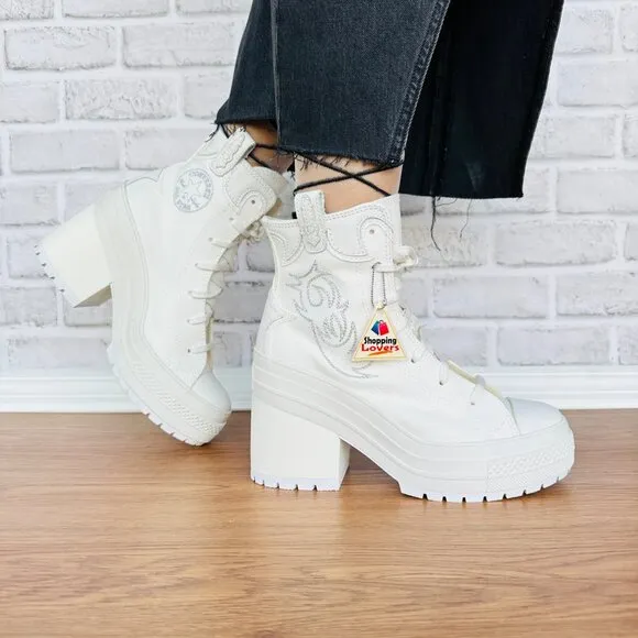 ⭐Converse Chuck 70 De Luxe Heel Western Hi Platform Boots Vintage White BA10335C