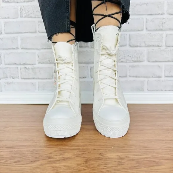 ⭐Converse Chuck 70 De Luxe Heel Western Hi Platform Boots Vintage White BA10335C