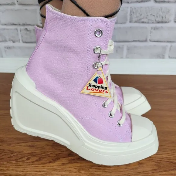 ⭐Converse Chuck 70 De Luxe Wedge Platform Hi Shoes Sz 7.5 Purple Pink 4&quot; A07584C