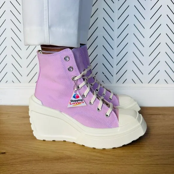 ⭐Converse Chuck 70 De Luxe Wedge Platform Hi Shoes Sz 7.5 Purple Pink 4&quot; A07584C