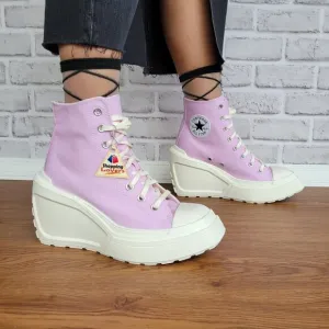 ⭐Converse Chuck 70 De Luxe Wedge Platform Hi Shoes Sz 7.5 Purple Pink 4&quot; A07584C