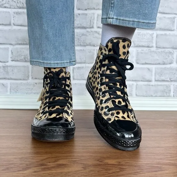 ❤️❤️❤️Converse Chuck 70 Hi Pony Hair Leather 9 Women Shoes Leopard Print A12705C