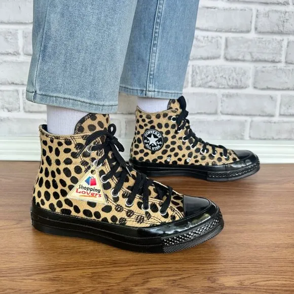 ❤️❤️❤️Converse Chuck 70 Hi Pony Hair Leather 9 Women Shoes Leopard Print A12705C