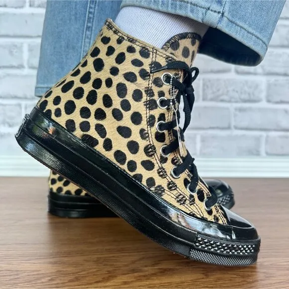 ❤️❤️❤️Converse Chuck 70 Hi Pony Hair Leather 9 Women Shoes Leopard Print A12705C