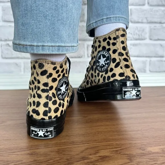 ❤️❤️❤️Converse Chuck 70 Hi Pony Hair Leather 9 Women Shoes Leopard Print A12705C