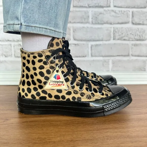 ❤️❤️❤️Converse Chuck 70 Hi Pony Hair Leather 9 Women Shoes Leopard Print A12705C