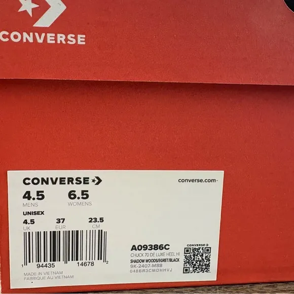 Converse Chuck Taylor 70 De Luxe Heel High Top Shoes Black A09386C Woman Sz