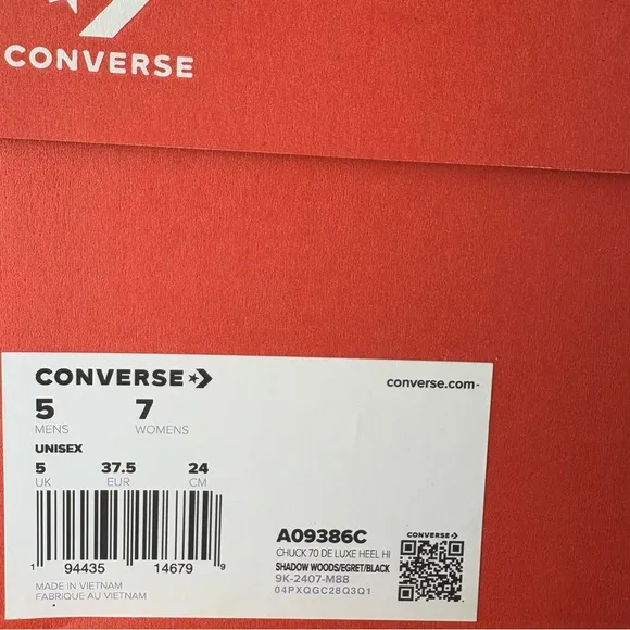 Converse Chuck Taylor 70 De Luxe Heel High Top Shoes Black A09386C Woman Sz