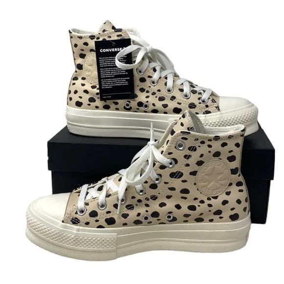 Converse Ctas Lift Platform Shoes High Leopard Leather Women Custom 568163C-WWLO