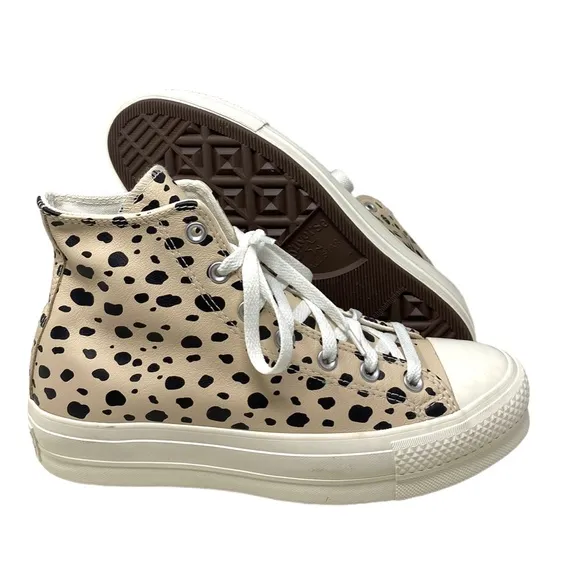 Converse Ctas Lift Platform Shoes High Leopard Leather Women Custom 568163C-WWLO