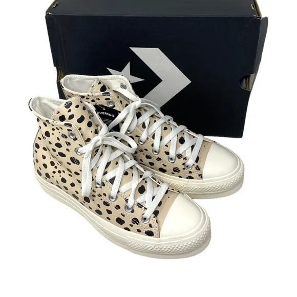 Converse Ctas Lift Platform Shoes High Leopard Leather Women Custom 568163C-WWLO