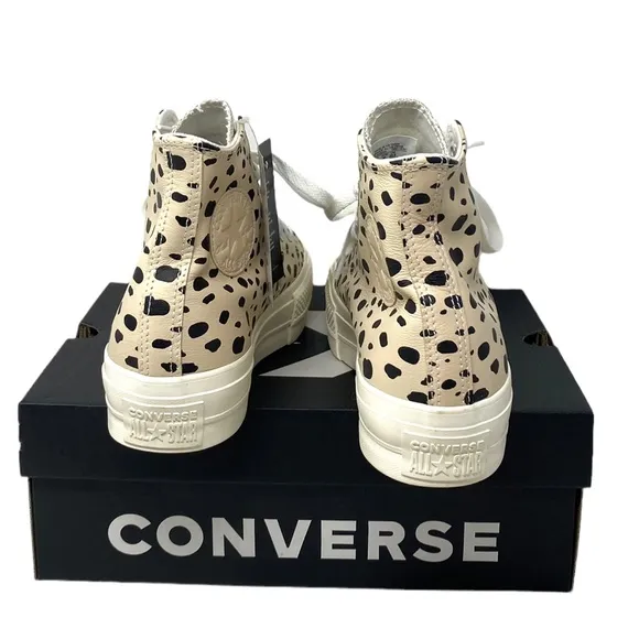 Converse Ctas Lift Platform Shoes High Leopard Leather Women Custom 568163C-WWLO