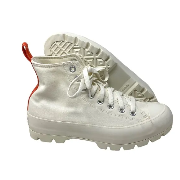 Converse Ctas Lugged Canvas Shoes High Women Size White Red Custom 572582C-WWRD