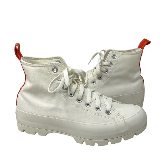 Converse Ctas Lugged Canvas Shoes High Women Size White Red Custom 572582C-WWRD