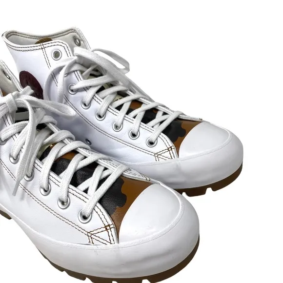 Converse Ctas Lugged Shoes Leather White Camo Brown Women's Custom 570637C-WTCM