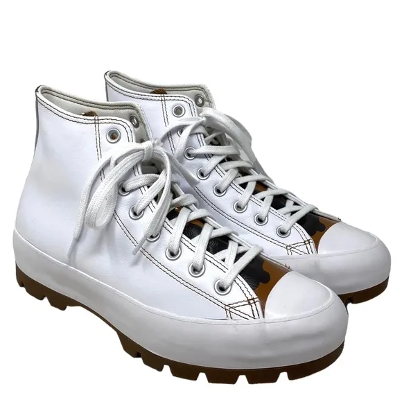 Converse Ctas Lugged Shoes Leather White Camo Brown Women's Custom 570637C-WTCM