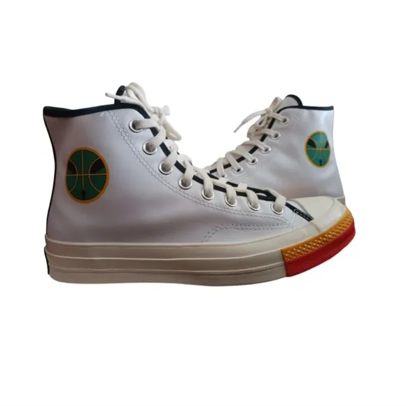 Converse Roswell Chuck 70 White High-Top Sneakers with Orange Accents Sz 7