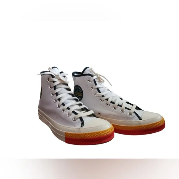 Converse Roswell Chuck 70 White High-Top Sneakers with Orange Accents Sz 7