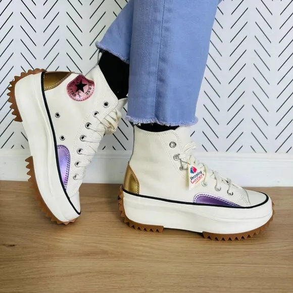 🤩Converse Sz 8 Womens Shoes Run Star Hike Platform Chrome Beige Chunky A09796C