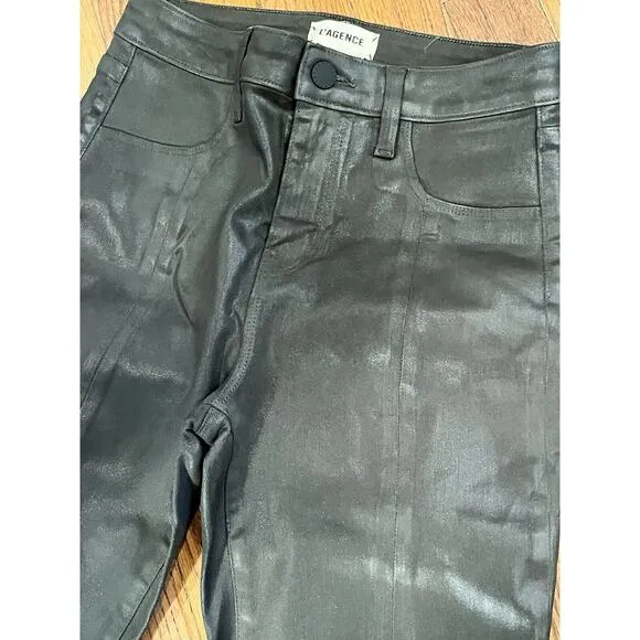 Copied - $285 L'agence Women's Black Coated High-Rise Skinny Jeans Pants Size 25