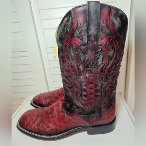 Corral Boots Ostrich Red Cherry Western Boots A4776 Men's Size 12 D