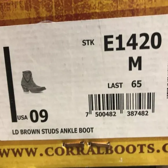 Corral Boots Women's Studs Western Boots E1420, Size 9 M