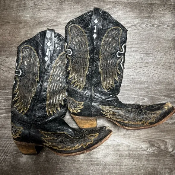 CORRAL WOMEN'S SEQUIN WING &amp; CROSS INLAY WESTERN BOOTS Size 9.5