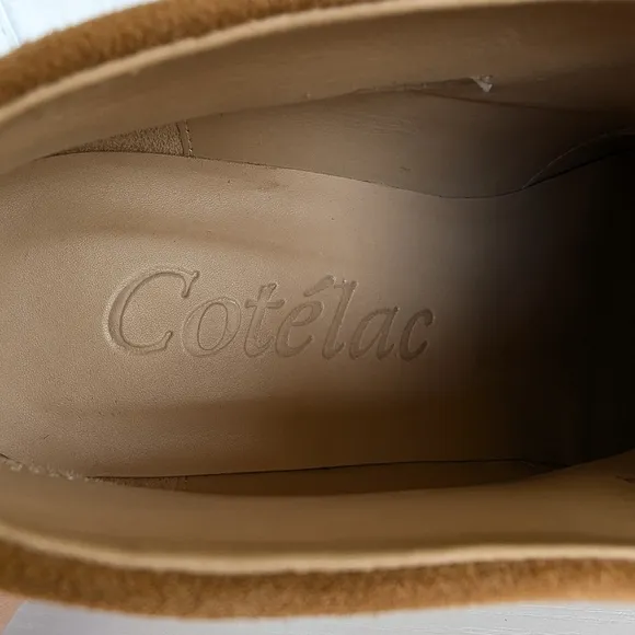 COTELAC Tan Suede Wedge Ankle Shoes with Lace-Up Design