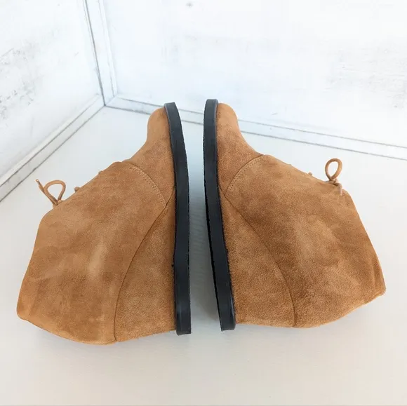 COTELAC Tan Suede Wedge Ankle Shoes with Lace-Up Design