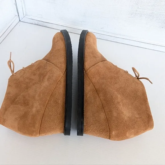 COTELAC Tan Suede Wedge Ankle Shoes with Lace-Up Design