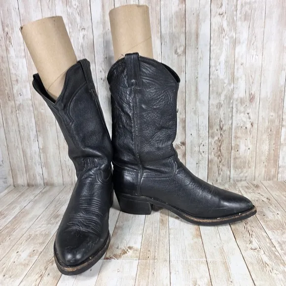 Cowboy Western Boots Leather Pull On Work‎ Riding Black Boots Size 10 EE