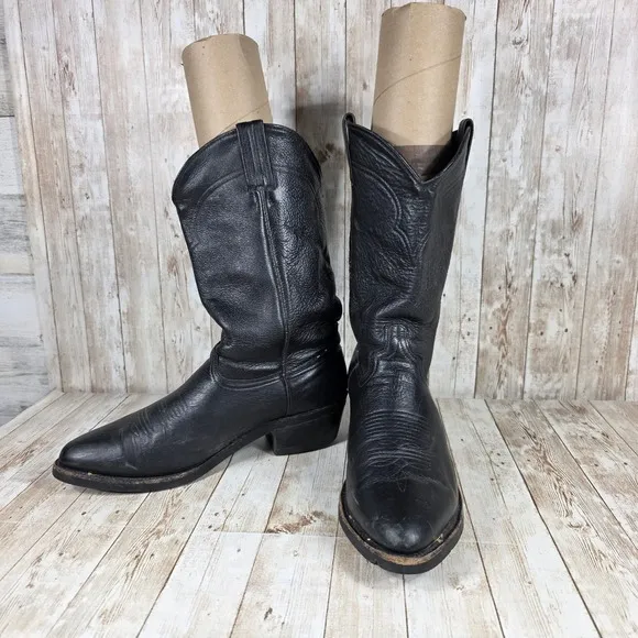 Cowboy Western Boots Leather Pull On Work‎ Riding Black Boots Size 10 EE