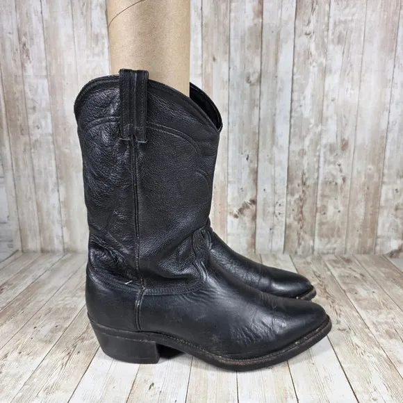 Cowboy Western Boots Leather Pull On Work‎ Riding Black Boots Size 10 EE