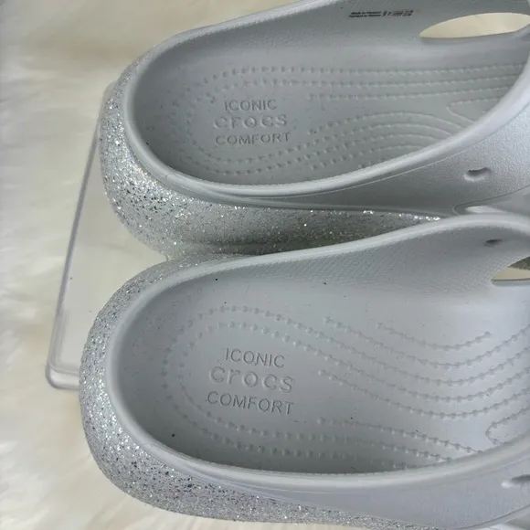 CROCS CLASSIC CRUSH GLITTER WEDGE SANDALS -SLIPON SHOES SIZE 9W-7M