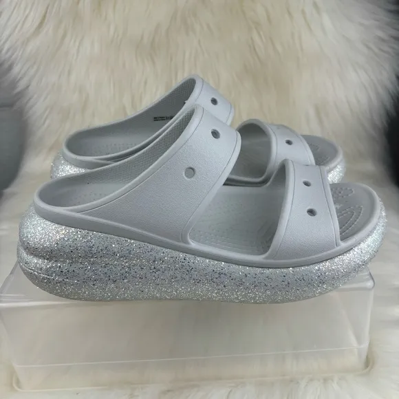 CROCS CLASSIC CRUSH GLITTER WEDGE SANDALS -SLIPON SHOES SIZE 9W-7M