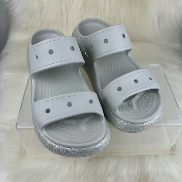CROCS CLASSIC CRUSH GLITTER WEDGE SANDALS -SLIPON SHOES SIZE 9W-7M