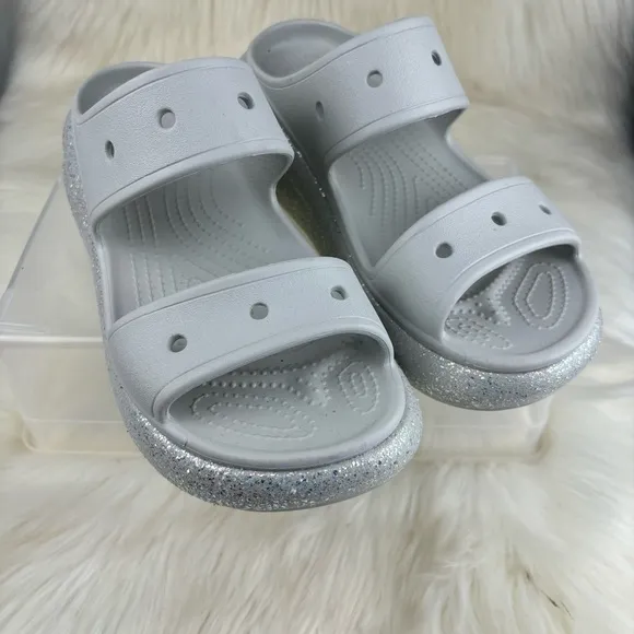 CROCS CLASSIC CRUSH GLITTER WEDGE SANDALS -SLIPON SHOES SIZE 9W-7M