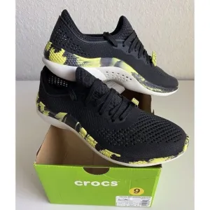 Crocs Men's Sz 9 LiteRide 360 Marbled Pacer Shoes 207633-02K Black Yellow NEW
