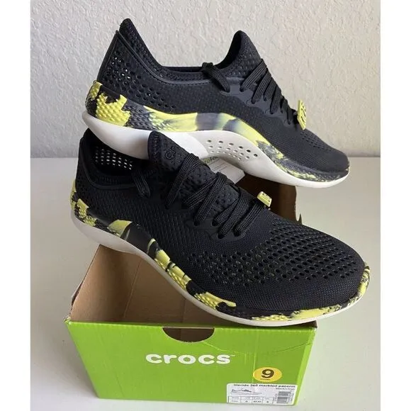 Crocs Men's Sz 9 LiteRide 360 Marbled Pacer Shoes 207633-02K Black Yellow NEW