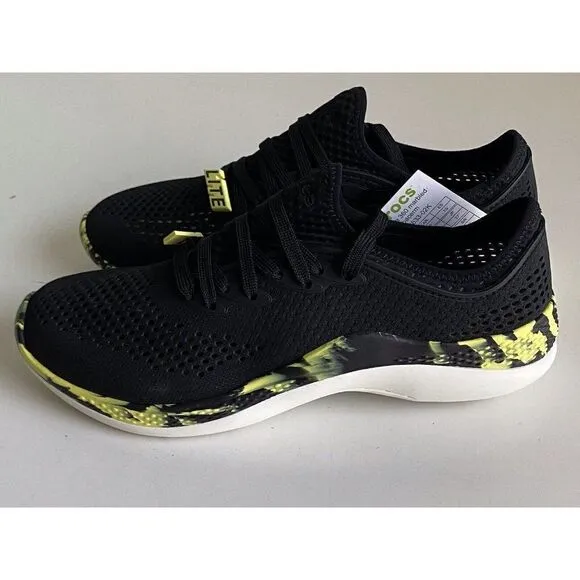 Crocs Men's Sz 9 LiteRide 360 Marbled Pacer Shoes 207633-02K Black Yellow NEW