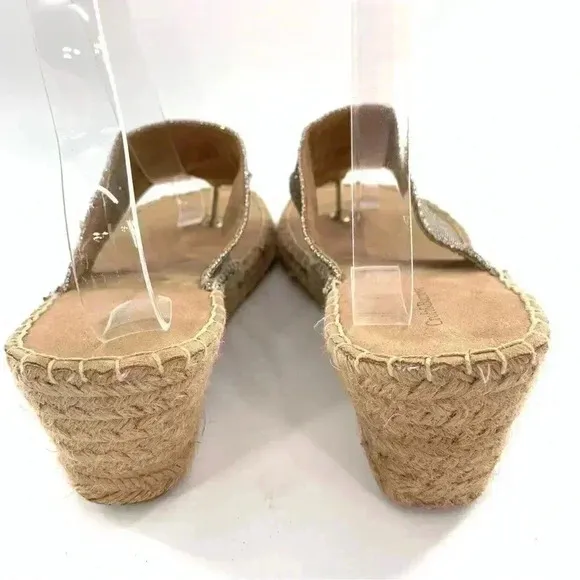 Croft &amp; Barrow sandals size 8.5 gold thong Espadrilles wedges costal granny