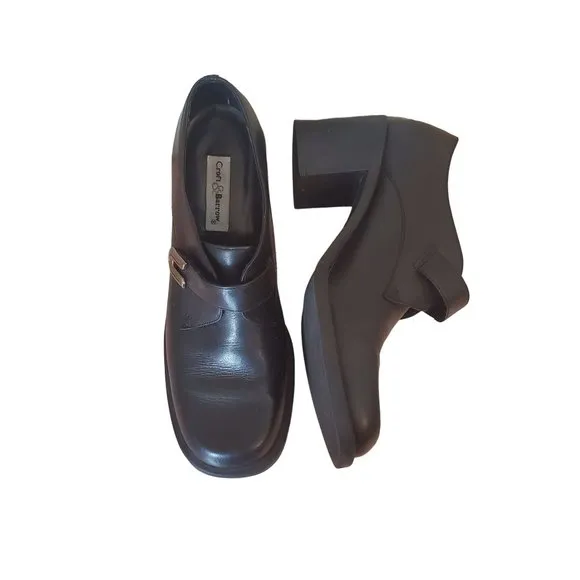 Croft Barrow 7.5M Black Leather Chunky Platform 90s Y2K Cosplay Heeled Shoes