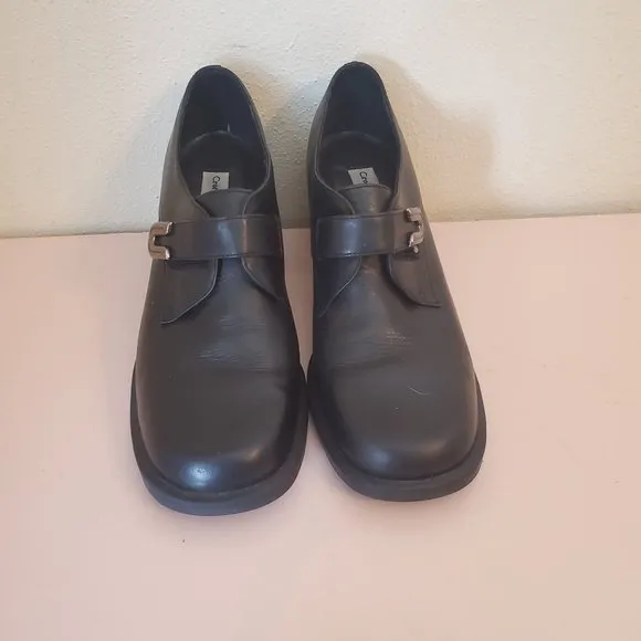 Croft Barrow 7.5M Black Leather Chunky Platform 90s Y2K Cosplay Heeled Shoes