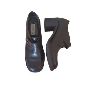 Croft Barrow 7.5M Black Leather Chunky Platform 90s Y2K Cosplay Heeled Shoes