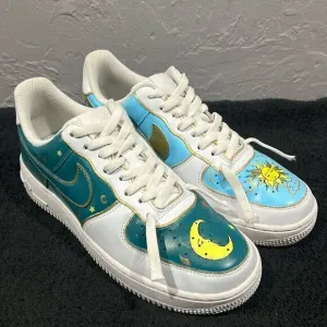 🔥Custom NIKE AIR FORCE 1 Low Sneakers Sun&amp;Moon Day&amp;Night - Rare One of One - EU